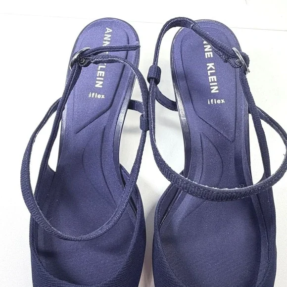 Anne Klein Slingback Heels Women 9 Navy Blue iFlex Pointed Toe Kitten Heel - Picture 6 of 6